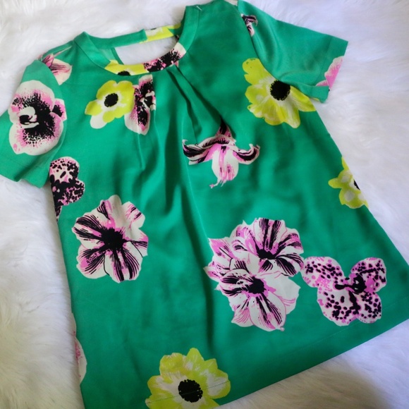 J. Crew Tops - J.Crew Green Floral Open Back Top Blouse XXS